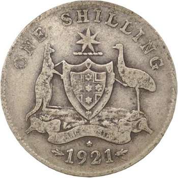 1921 Australia King George V One Shilling Silver Coin