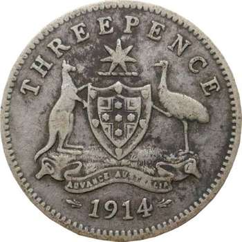 1914 Australia King George V Threepence Silver Coin
