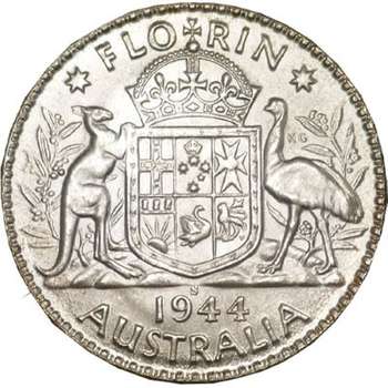 1944 S Australia King George VI Florin Silver Coin
