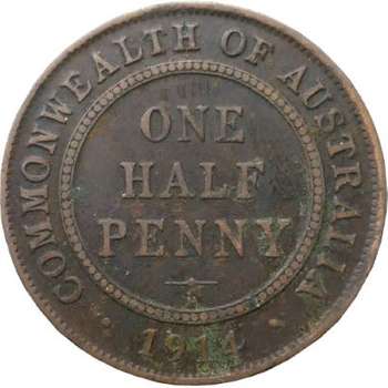 1914 H Australia King George V Half Penny Copper Coin