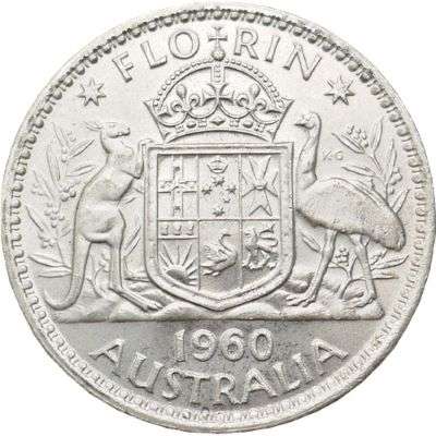 1960 Australia Queen Elizabeth II Florin Silver Coin
