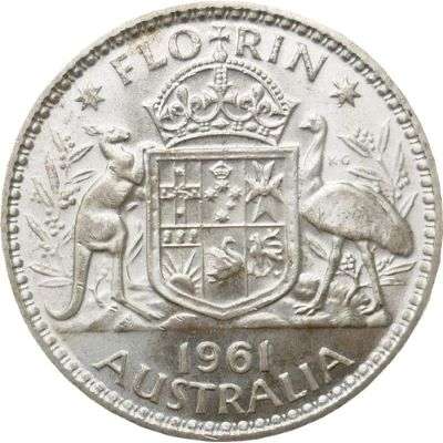 1961 Australia Queen Elizabeth II Florin Silver Coin