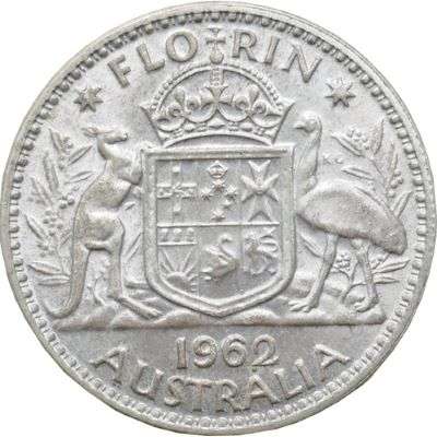1962 Australia Queen Elizabeth II Florin Silver Coin