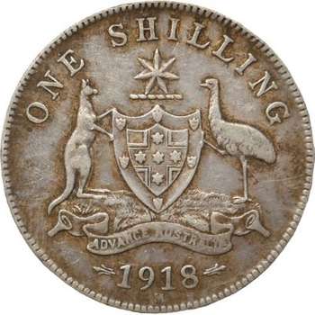 1918 M Australia King George V One Shilling Silver Coin