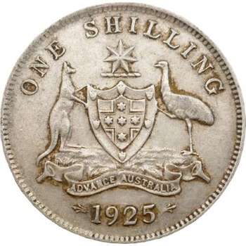 1925 Australia King George V One Shilling Silver Coin
