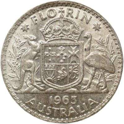 1963 Australian Queen Elizabeth II Florin Silver Coin