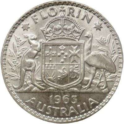 1963 Australian Queen Elizabeth II Florin Silver Coin