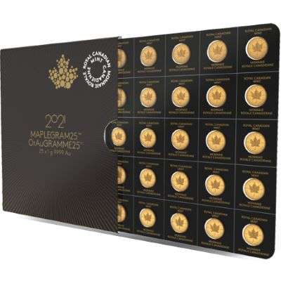 2021 Royal Canadian Mint MapleGram 25 Gold Pack (25 x 1 gram Gold Maple Leafs)