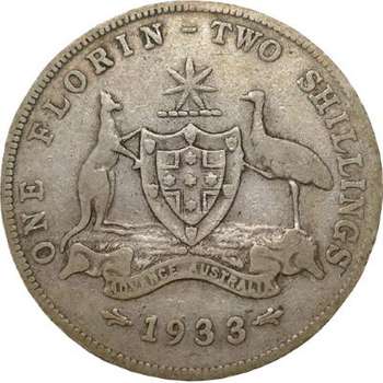 1933 Australia King George V Florin Silver Coin