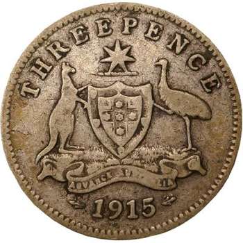 1915 Australia King George V Threepence Silver Coin
