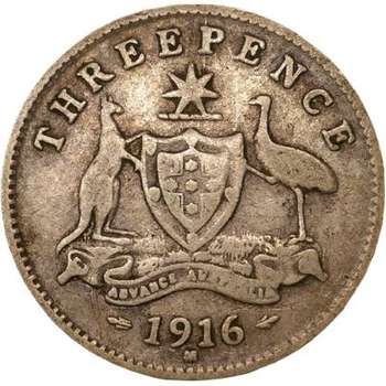 1916 M Australia King George V Threepence Silver Coin | KJC Bullion