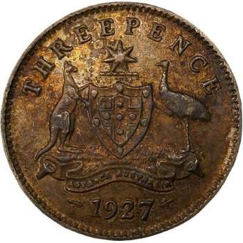 1927 Australia King George V Threepence Silver Coin
