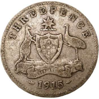 1915 Australia King George V Threepence Silver Coin