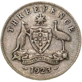 1923 Australia King George V Threepence Silver Coin