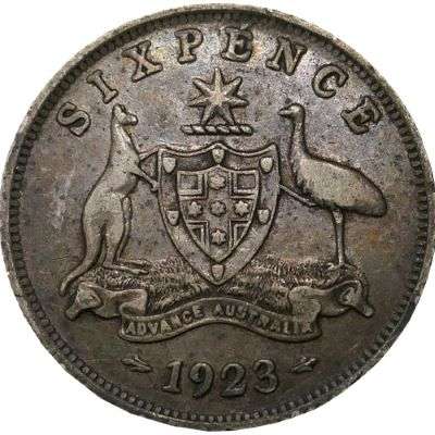 1923 Australia King George VI Sixpence Silver Coin