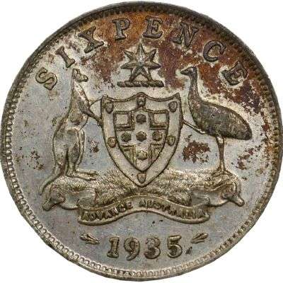 1935 Australia King George VI Sixpence Silver Coin