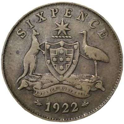 1922 Australia King George VI Sixpence Silver Coin