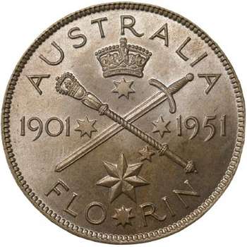 1951 Australian King George VI Jubilee Florin Silver Coin