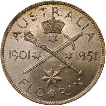 1951 Australian King George VI Jubilee Florin Silver Coin