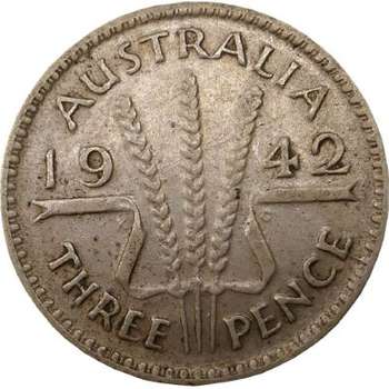 1942 Australia King George VI Threepence Silver Coin