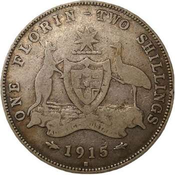 1915 H Australia King George V Florin Silver Coin