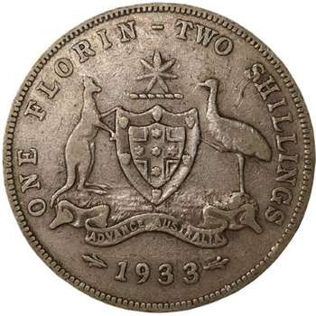 1933 Australia King George V Florin Silver Coin