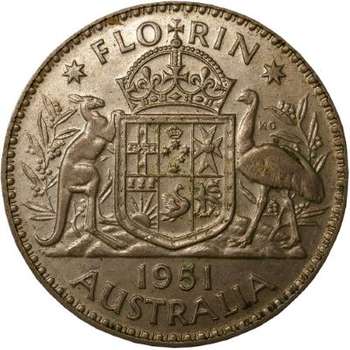 1951 Australia King George VI Florin Silver Coin