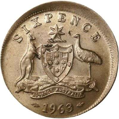 1963 Australia Queen Elizabeth II Sixpence Silver Error Coin