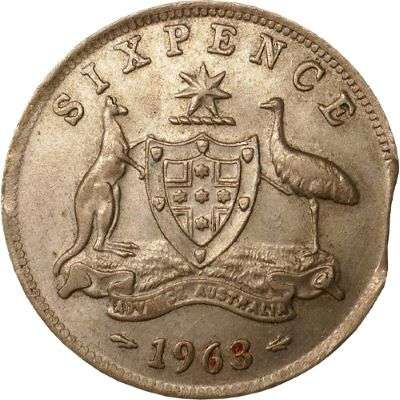 1963 Australia Queen Elizabeth II Sixpence Silver Error Coin