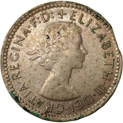 1962 Australia Queen Elizabeth II Sixpence Silver Error Coin