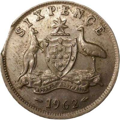 1962 Australia Queen Elizabeth II Sixpence Silver Error Coin