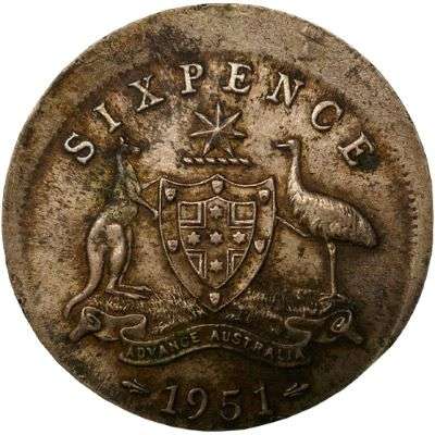 1951 Australia King George VI Sixpence Silver Error Coin