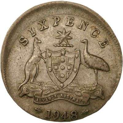 1948 Australia King George VI Sixpence Silver Error Coin