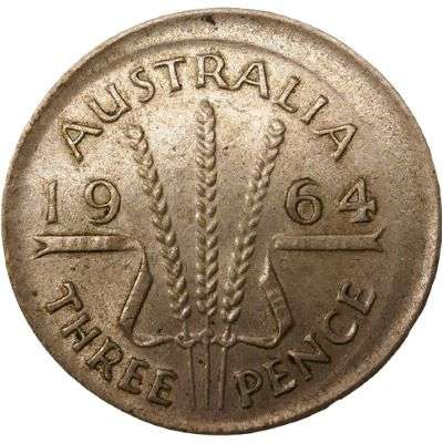 1964 Australia Queen Elizabeth II Threepence Silver Error Coin