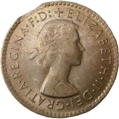 1959 Australia Queen Elizabeth II Threepence Silver Error Coin