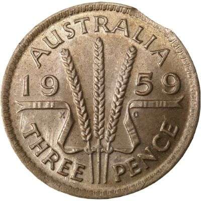 1959 Australia Queen Elizabeth II Threepence Silver Error Coin