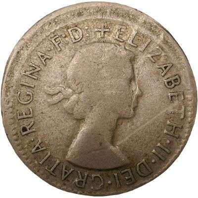 1955 Australia Queen Elizabeth II Shilling Silver Error Coin