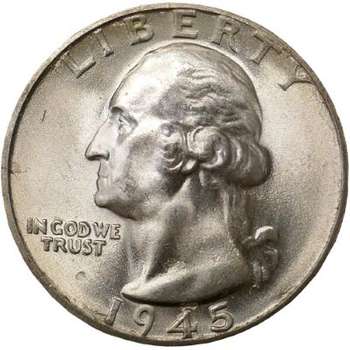 1945 USA Washington Quarter Dollar Silver Coin