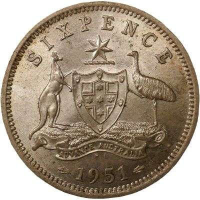 1951 PL Australia King George VI Sixpence Silver Coin