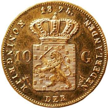 1875 Netherlands William III 10 Gulden Gold Coin