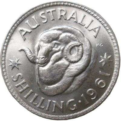 1961 Australia Queen Elizabeth II Shilling Silver Coin