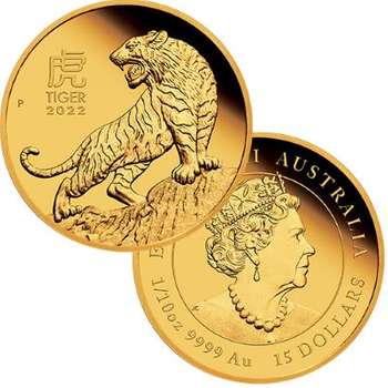 1/10 oz  2022 Australian Lunar Year Of The Tiger Gold Proof Coin