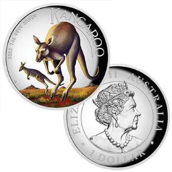 1 oz 2022 Australian Kangaroo Silver Coloured High Relief Coin