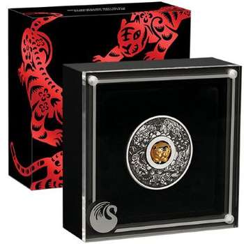 1 oz 2022 Year Of The Tiger Rotating Charm Silver Antiqued Coin
