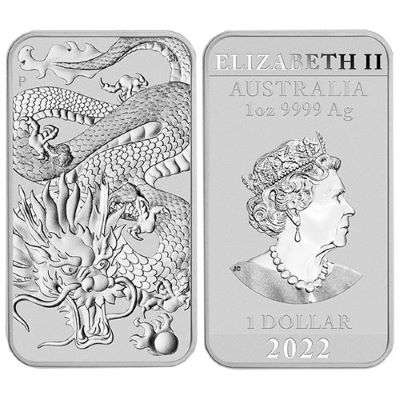 1 oz 2022 Australian Rectangular Dragon Silver Bullion Coin - 200 oz Monster box