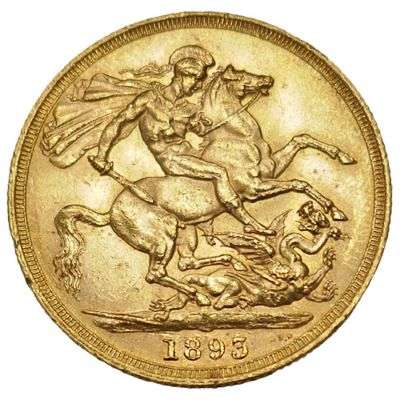 1893 Great Britain Victoria Veil Head Two Pounds Gold Coin