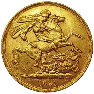 1893 Great Britain Victoria Veil Head Two Pounds Gold Coin