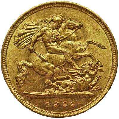 1893 Great Britain Victoria Veil Head St George Half Sovereign Gold Coin