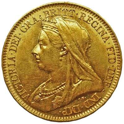 1893 Great Britain Victoria Veil Head St George Half Sovereign Gold Coin