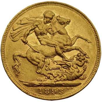 1893 Great Britain Queen Victoria Veil Head Sovereign Gold Coin